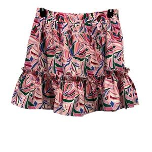 New Pink Lily Ruffled Mini Skirt in Pink print.